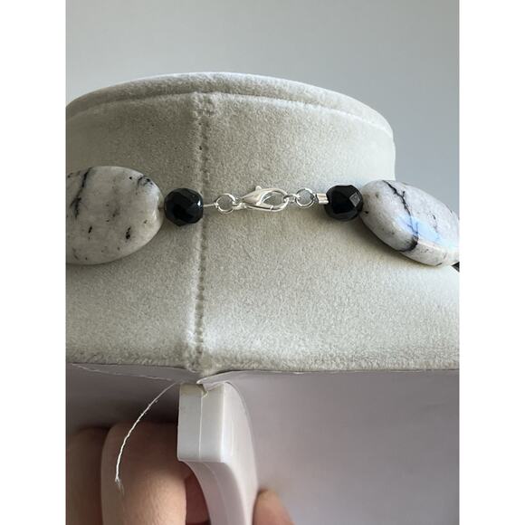 Vintage Zebra Jasper Stone Necklace Oval Beads 18” - Picture 3 of 5